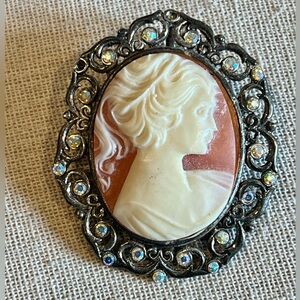 Cameo Brooch with Crystal Accents